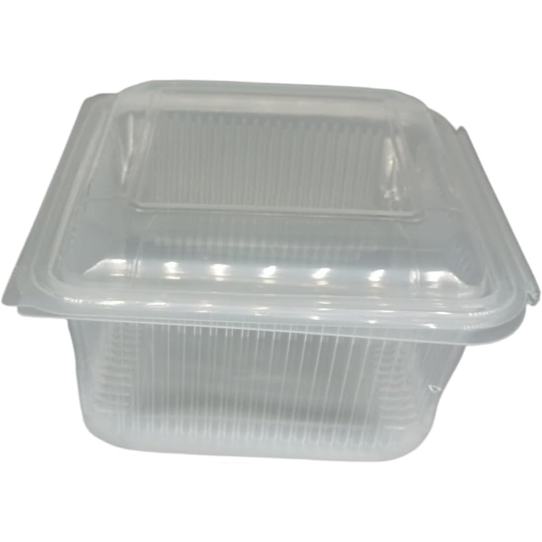 Una scatola per portare con se le porzioni con elementi in plastica e con coperchio