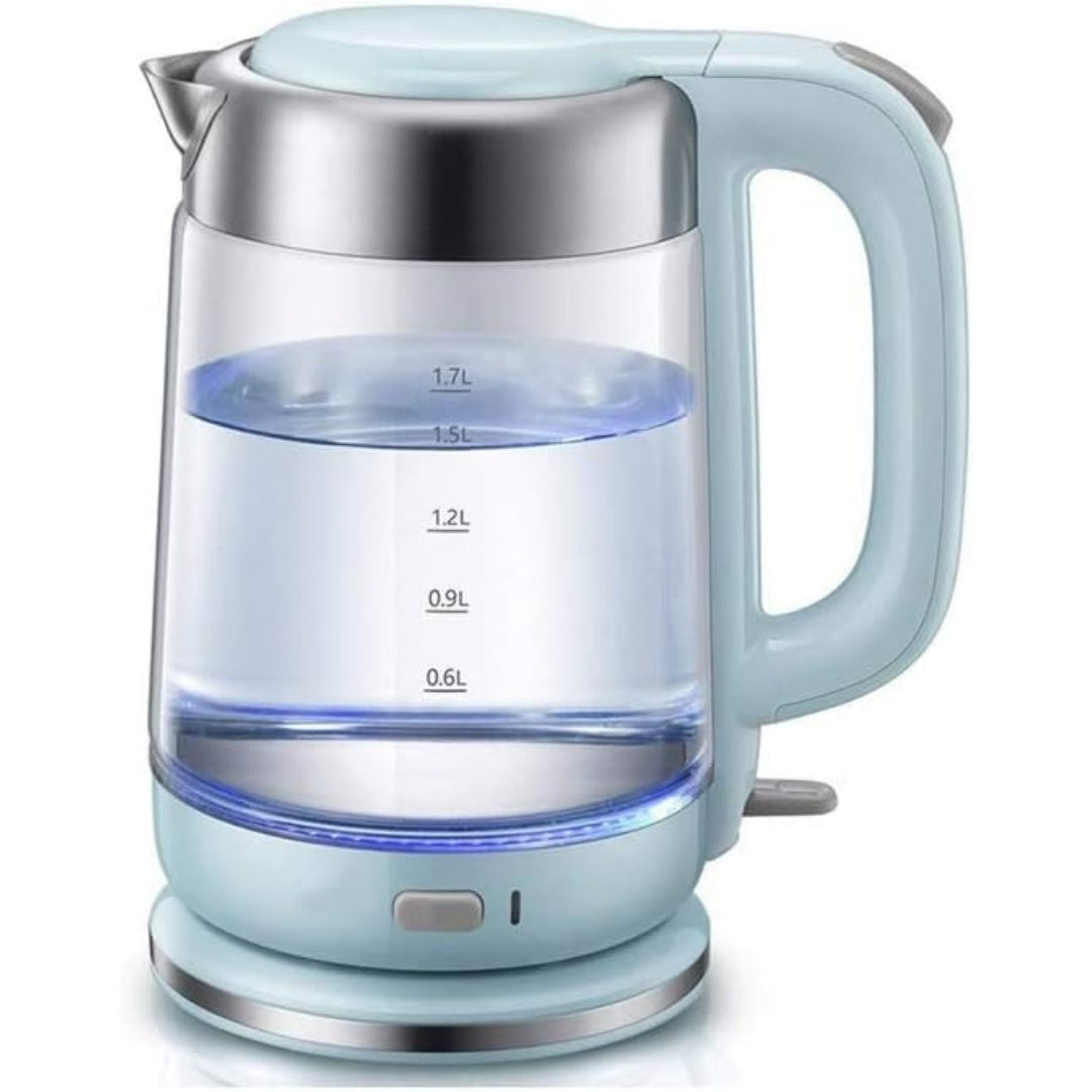 Acqua da bollire prima di preparare la tazza con capacita dichiarata di 1.7 litri e di colore blu